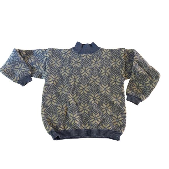 Vtg Y2K 2000s Light Blue Turtle Neck Snowflake Sweater Sz M Wool Nordic - Picture 1 of 7